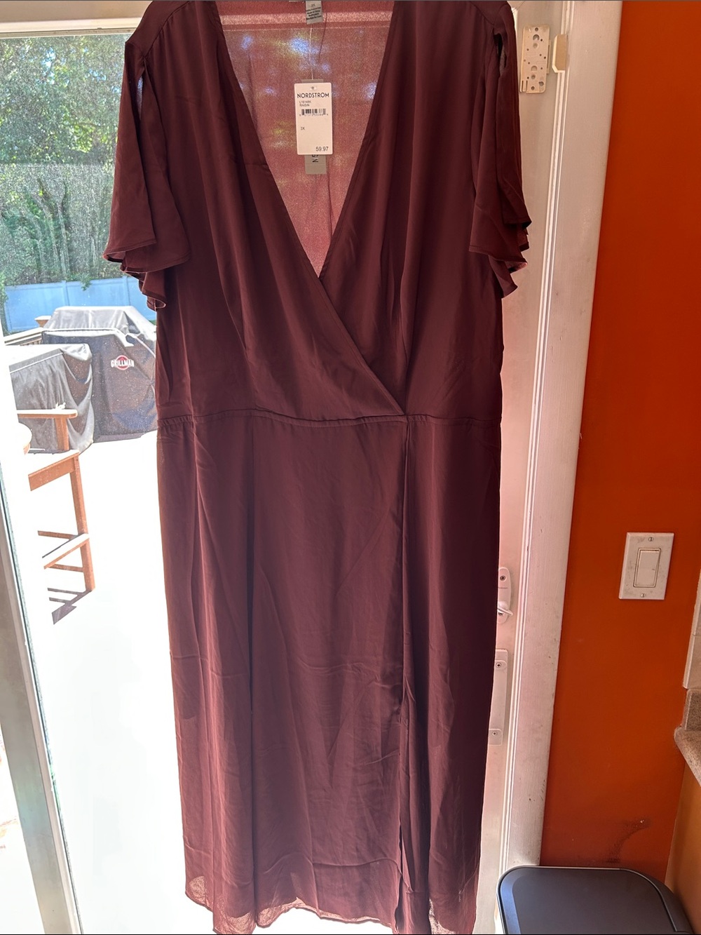 Love By Design Burgundy Maxi Dress with Flutter Sleeves